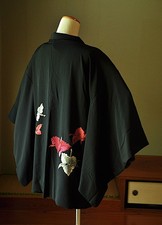 Jaqueta Vintage Japonesa Kimono Haori Preta Seda Cattleya Bordado Flor comprar usado  Enviando para Brazil