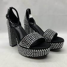 Sandália plataforma D'Amelio Brands Mayvinaa tamanho 8 preto cristal cetim bloco salto comprar usado  Enviando para Brazil