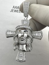 Pingente cruz de prata esterlina 925 sólido zircônia cúbica baguete rosto de Jesus comprar usado  Enviando para Brazil