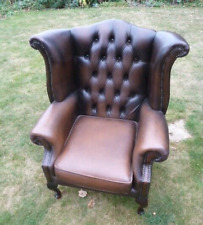 brown leather wing chair for sale  KING'S LYNN