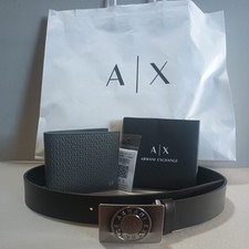 Cinto de couro Armani Exchange AX logotipo fivela placa e carteira de couro AX cinza  comprar usado  Enviando para Brazil