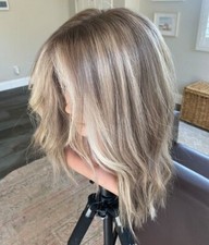 Perucas curtas de cabelo humano cinza escuro loiro com platina destaque frente de renda, usado comprar usado  Enviando para Brazil