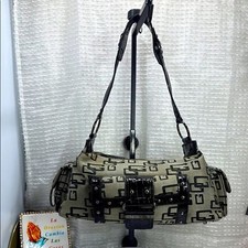 Usado, (E4) Guess Small bolsa de lona vintage preta/cinza e couro vegano com logotipo de metal comprar usado  Enviando para Brazil
