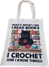 Sacola tote de lona creme com transferência de crochê e gato.  Novo em folha* comprar usado  Enviando para Brazil