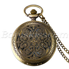 Vintage Retro Bronze Caved Padrão Meio Hunter Quartzo Pocket Watch Sweater Corrente comprar usado  Enviando para Brazil