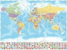 (LAMINADO) MAPA DO MUNDO PÔSTER GIGANTE TAMANHO 120X90cm BANDEIRAS IMPRESSÃO PAREDE VIAGEM comprar usado  Enviando para Brazil
