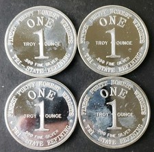 Lote de quatro rodadas bicentenárias de prata refinado Tri-State de 1 oz comprar usado  Enviando para Brazil