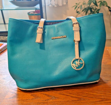 Bolsa de mão Michael Kors azul-petróleo bolsa grande bolsa tote turquesa com charme MK comprar usado  Enviando para Brazil