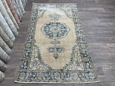 Tapete turco vintage oriental 4x7, tapete de lã bege azul Oushak, 3,8x6,7 pés, usado comprar usado  Enviando para Brazil