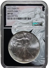 2021 Silver Eagle $1 Heráldica Águia T-1 NGC MS69-Frete Grátis EUA comprar usado  Enviando para Brazil