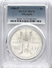 1984 P Olympics dólar comemorativo prata PCGS MS70 etiqueta azul clássica comprar usado  Enviando para Brazil