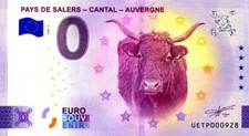 15 PAYS DE SALERS, Cantal, Auvergne, Vache, 2025, Billet Euro Souvenir na sprzedaż  Wysyłka do Poland