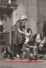 Dog Cavalier King Charles Spaniel Gets Bath Grooming, impressão antiga da década de 1890 comprar usado  Enviando para Brazil