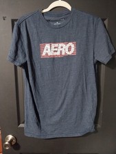 AEROPOSTALE, Masculino Tamanho Pequeno Cor Cinza Azulado, Camiseta, com Logotipo Gráfico “AERO”.  comprar usado  Enviando para Brazil
