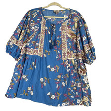 Blusa Feminina Boho Floral TOP 1XL Ajuste Relaxado Manga Folhada Borla Preppy comprar usado  Enviando para Brazil