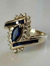Anel de noivado de ouro amarelo 14K com diamante criado em laboratório com safira marquesa 3,00 quilates FN comprar usado  Enviando para Brazil