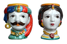 ~3-1/4" Vasos de cabeça moura G. Judici Sicilian Ceramica di Caltagirone assinados, usado comprar usado  Enviando para Brazil
