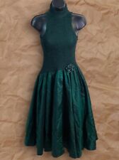 Feminina Vintage All That Jazz Tafetá verde escuro Gola Alta Vestido Midi Nos Tamanho P comprar usado  Enviando para Brazil