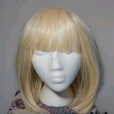 Peruca reta bob loira com franja cabelo loiro claro sintético boné de renda bom comprar usado  Enviando para Brazil