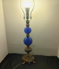 Abajur de mesa de gesso dourado esfera de vidro arte azul cobalto manchado 20" de altura comprar usado  Enviando para Brazil