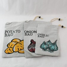 Conjunto de 3 sacos vegetais cinza com cordão para batatas, cebolas e alho comprar usado  Enviando para Brazil