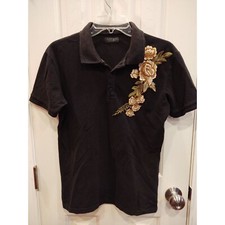 Polo Zara Masculino Bordado S Preto Floral Manga Curta Rosas comprar usado  Enviando para Brazil