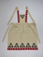 Avental vintage feito à mão bege multicolorido algodão bordado comprimento médio comprar usado  Enviando para Brazil