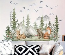 Usado, Adesivos de parede para quarto de bebê cena floresta grande decoração de quarto infantil raposa urso floresta árvore comprar usado  Enviando para Brazil
