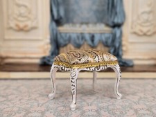 Banqueta estofada de seda vintage artesanal miniatura para casa de bonecas pintada dourada, usado comprar usado  Enviando para Brazil