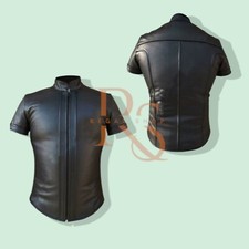 Camisa masculina de couro preta estilo zíper frontal genuína macia pele de cordeiro comprar usado  Enviando para Brazil