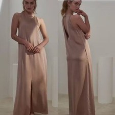 Vestido maxi Lunya lavável de seda corrida profundo V-traseiro fenda frontal otium bronzeado pequeno novo sem etiquetas, usado comprar usado  Enviando para Brazil