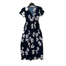Vestido maxi floral feminino S azul gola V império cintura leve semi transparente comprar usado  Enviando para Brazil