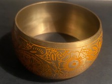PULSEIRA VINTAGE OURO TOM METAL LARGA FOLHA DE FLOR LARANJA JARDIM ESCULPIDA ESTADO comprar usado  Enviando para Brazil