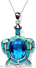 Enorme colar de prata esterlina 925 18" topázio azul e opala de fogo azul incrustada tartaruga comprar usado  Enviando para Brazil