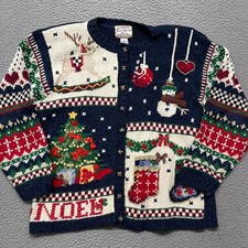 Usado, Cardigã feminino Tiara International Ugly Christmas Sweater 14/16 arco de árvore vovó comprar usado  Enviando para Brazil