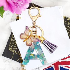 Chaveiro borboleta azul resina portátil letra inicial chaveiros para mulheres meninas comprar usado  Enviando para Brazil