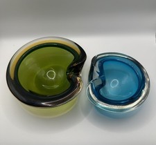 Conjunto de cinzeiro de vidro Murano Geode Sommerso pinçado azul água e verde amarelo comprar usado  Enviando para Brazil