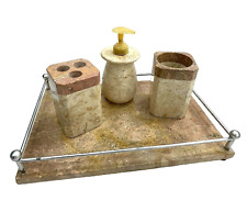 CONJUNTO DE ACESSÓRIOS DE BANHEIRO DE MÁRMORE MACIÇO MCM bandeja sabonete copo escova de dentes vintage 4 peças comprar usado  Enviando para Brazil