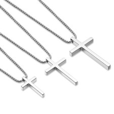 Colar pingente cruzado masculino feminino prata lisa aço inoxidável corrente caixa 16"-24" comprar usado  Enviando para Brazil