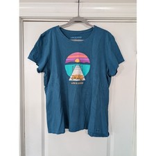 Camiseta Life is Good Crusher feminina GG azul-petróleo pôr do sol cachorro gráfica top comprar usado  Enviando para Brazil