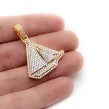 Pingente em forma de barco 14K dois folheados a ouro corrente 2 quilates corte redondo diamante criado em laboratório comprar usado  Enviando para Brazil