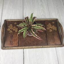 Mesa de madeira vintage azulejo peça central bandeja de servir alças feitas à mão marrom floral comprar usado  Enviando para Brazil