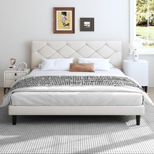 Uhomepro Q20798 Plataforma Estofada Cama Queen Armação com Cabeceira, Moderna, usado comprar usado  Enviando para Brazil