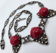 Colar de prata esterlina 925 art déco ouro selênio rubi vidro Ag 22291 comprar usado  Enviando para Brazil
