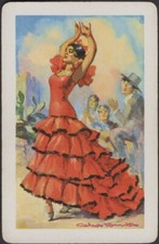 Cartas de baralho cartão único antigo vintage * GAROTA DANÇANTE FLAMENCA * Artista assinado T comprar usado  Enviando para Brazil
