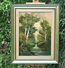 Pintura a óleo paisagem florestal cachoeira pescador assinado original emoldurado comprar usado  Enviando para Brazil