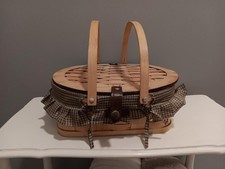 Porta-biscoitos para bolo torta de madeira e tecido com alças, usado comprar usado  Enviando para Brazil