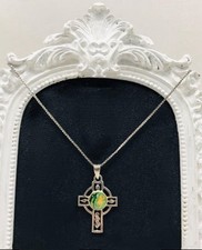Colar corrente prata esterlina 925 com ágata verde e amarela cruz celta 18” caixa comprar usado  Enviando para Brazil