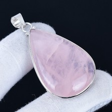 Pingente de quartzo rosa folheado a prata 925 feito à mão de 2,2" comprar usado  Enviando para Brazil