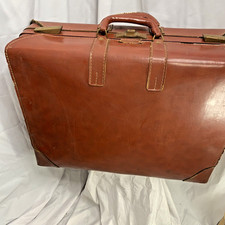 Mala de viagem lateral dura couro genuíno marrom 24x18x7 bagagem anos 50 vintage, usado comprar usado  Enviando para Brazil